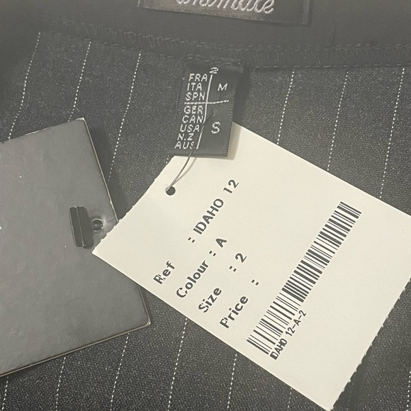 Charcoal gray pinstripe pencil skirt maxi with black side panels and border. - Picture 7 of 14